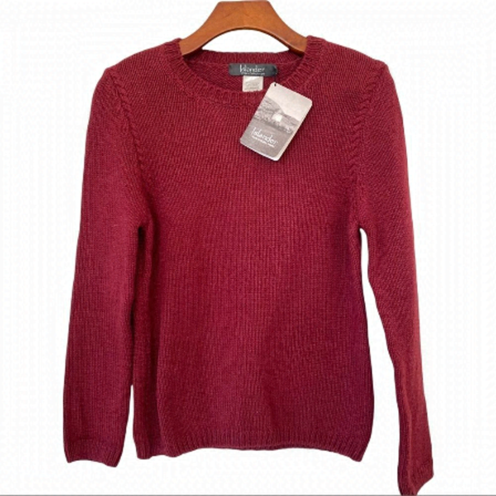 NWT Islander Lahinch Jersey Cable Round Neck Sweater burgundy made in Ireland XS